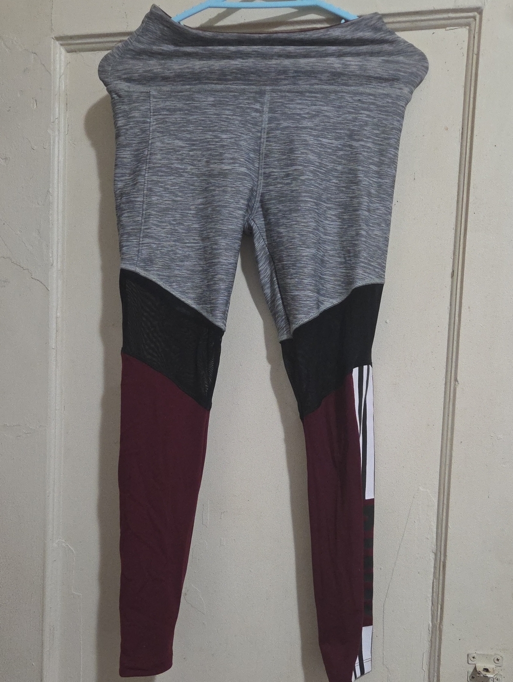 Womens Gray and Burgundy Performance Leggings